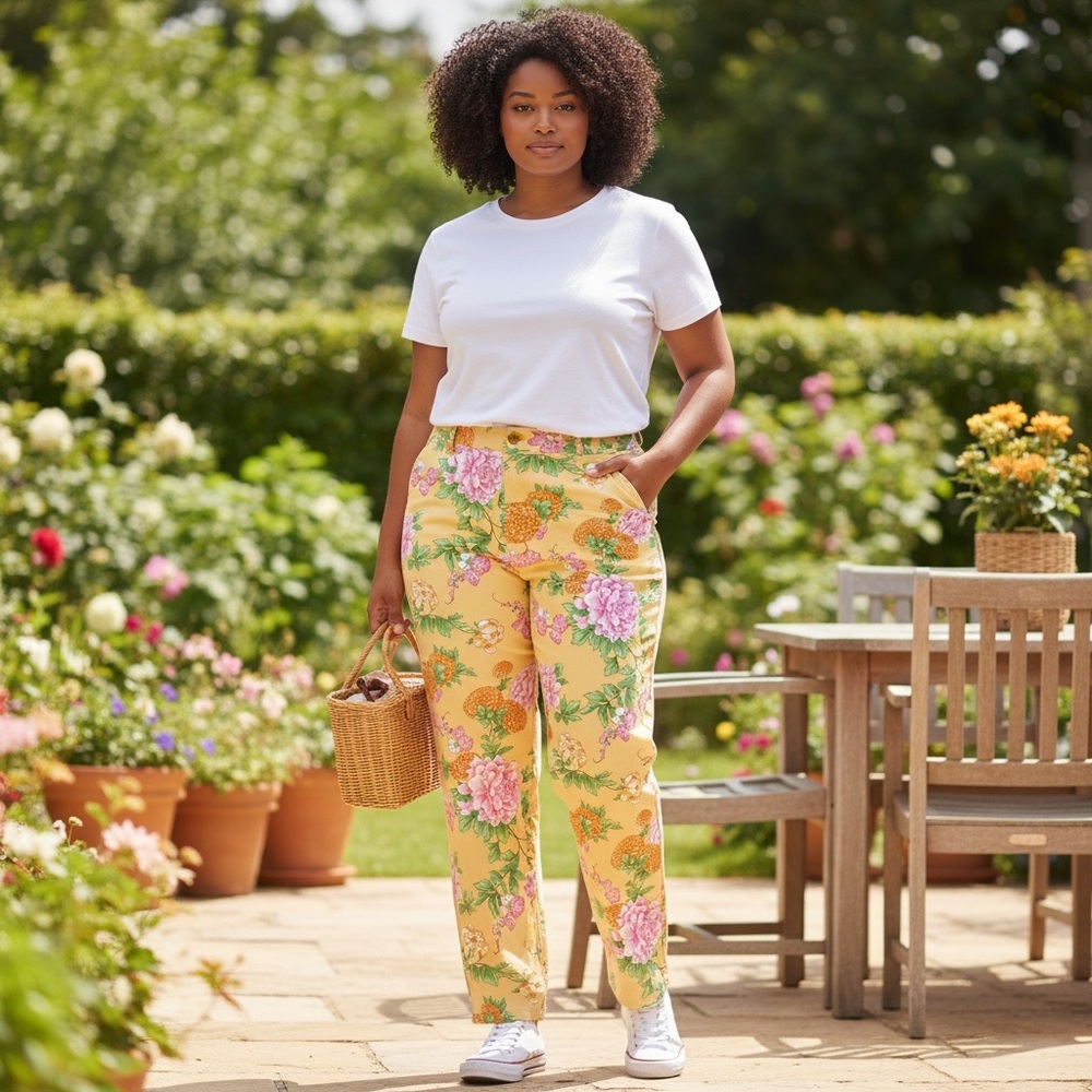 Talbots Floral High Rise Ankle Pants Size 14